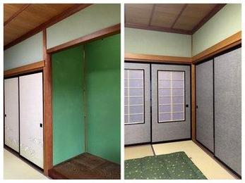 和室の砂壁がぼろぼろと落ちて困っている方が多いですね。直接クロスは貼れませんので下地ベニヤを貼ってからクロスを貼ります。せっかくなので配色にもこだわりましょう。